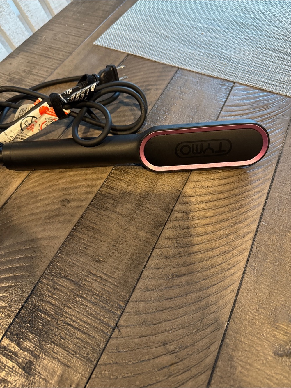 Tymo Pink-Trim Hair Straightening Brush - Sleek Black Finish
